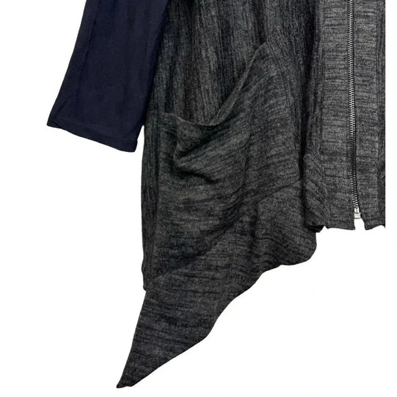 LOGO Asymmetric Zip Cardigan Jacket 2X Gray Knit Faux Suede Lagenlook Grunge - Picture 4 of 8